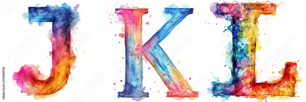 Φωτογραφία Watercolor Letters JKL Set Isolated on Transparent or White Background, PNG