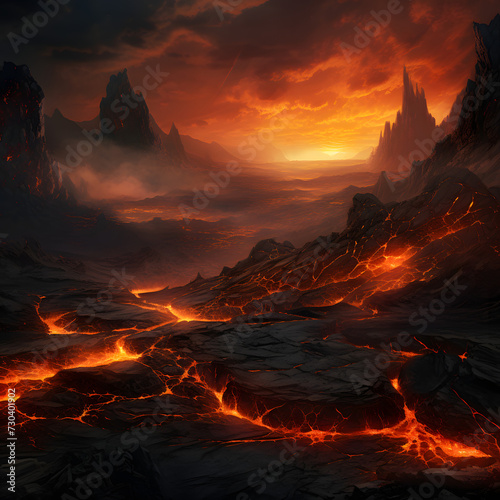 Create a volcanic-themed backdrop with intricate crack textures, fiery ground, and explosive burn patterns. This dynamic composition Generative AI, 