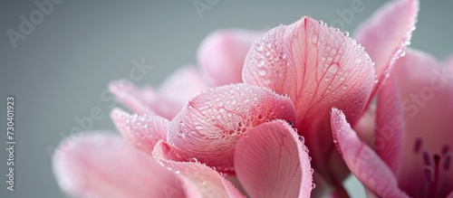 Closeup of a lovely pink cyclamen flower with fluffy petals.