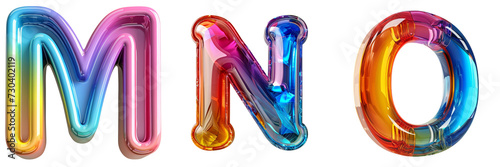 Colorful Plastic Letters Set: M, N, O Isolated on Transparent or White Background, PNG