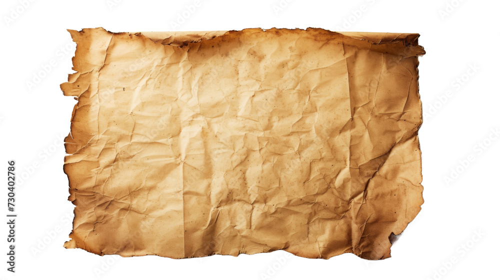 Old worn paper sheet Isolated transparent background. PNG Format.