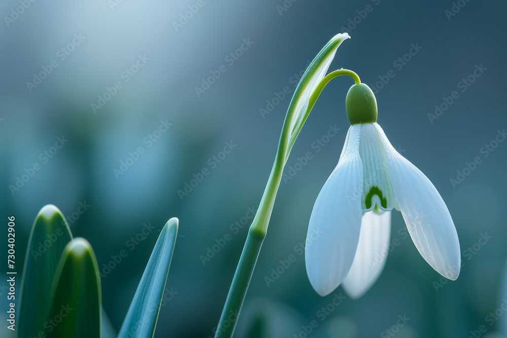 First spring flowers, snowdrop close-up. Background with selective focus and copy space First spring flowers, snowdrop close-up. Background with selective focus and copy space