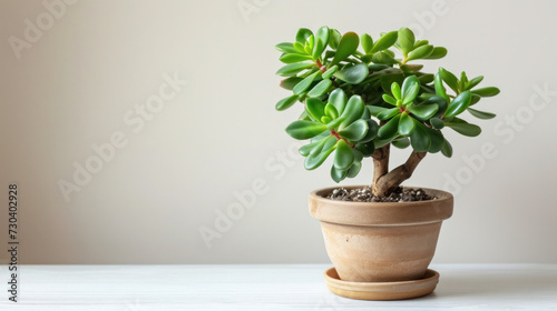 Stylish money tree. Crassula ovata. Bonsai style. Indoor plant © PaulShlykov