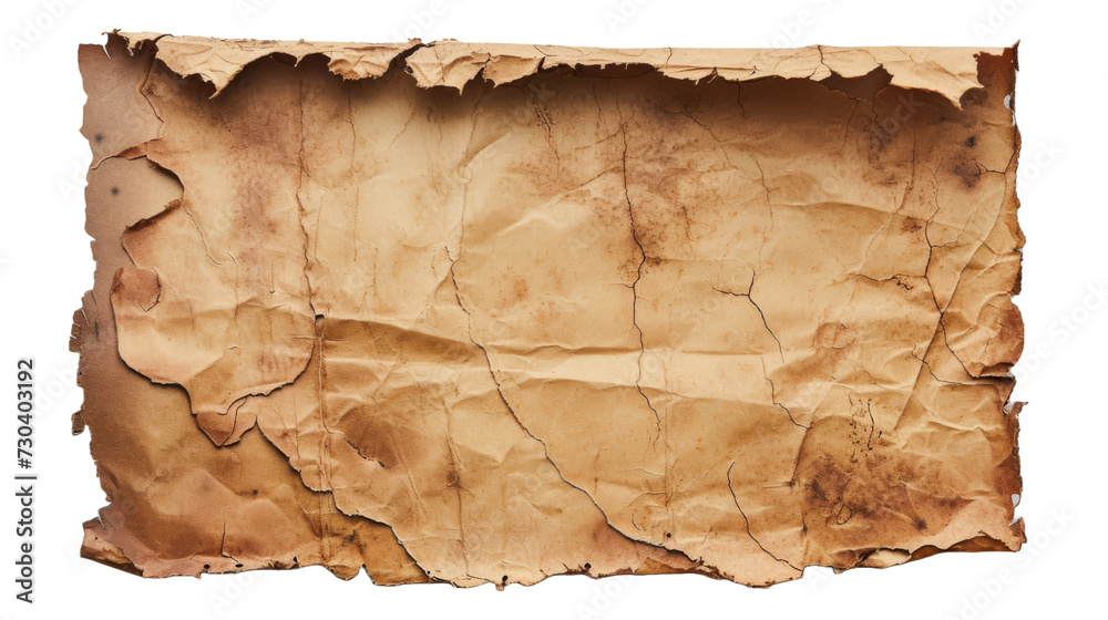 Old worn paper sheet Isolated transparent background. PNG Format.