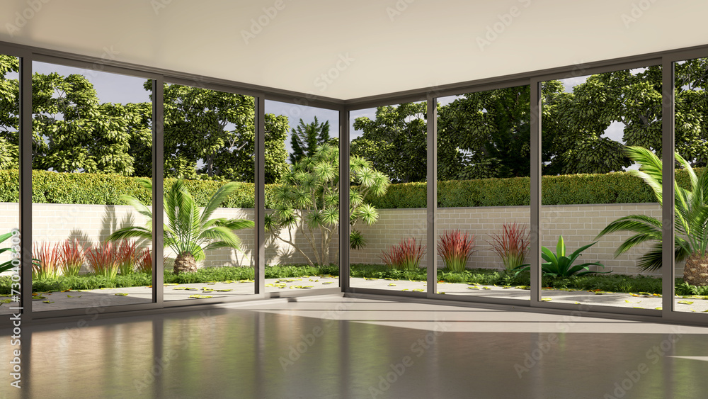 Fototapeta premium Large luxury modern bright interiors Living room mockup illustration 3D rendering image
