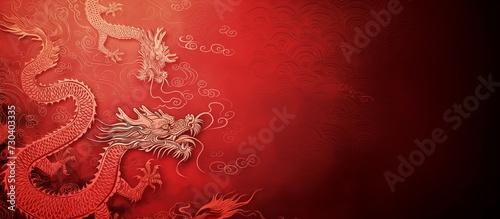Chinese New Year background with dragon red background, in luxury wall hanging style, luxury fabric, western week, precise lines, festive color style photo