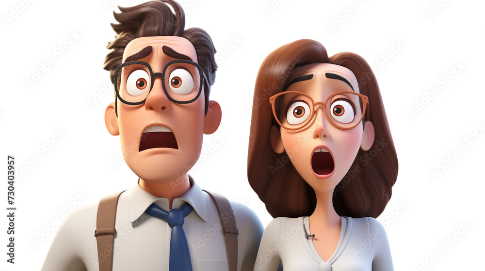 Fototapeta premium Astonished Young Professionals in Shock 3D Illustration