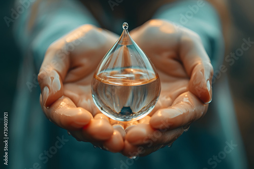 Hands holding a water drop photo