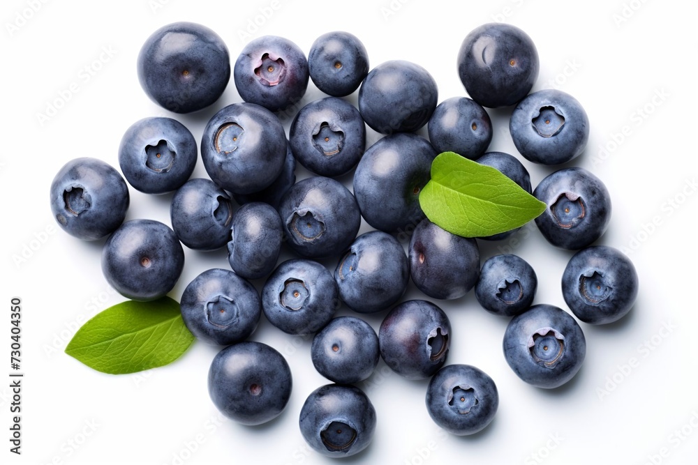 Fresh blueberries isolated on white background, top view Fresh blueberries isolated on white background, top view