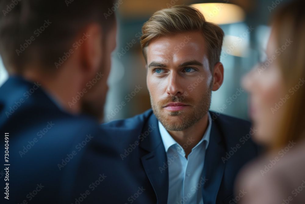 A man at a business meeting. Background with selective focus and copy space A man at a business meeting. Background with selective focus and copy space