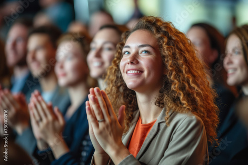 People applaud, applause in the hall. Background with selective focus and copy space