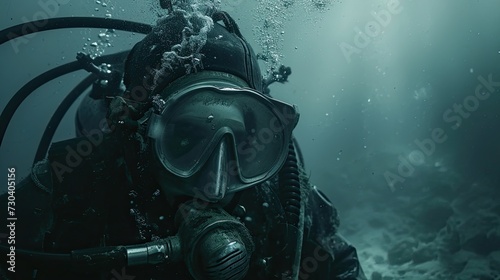 Underwater scuba diver. Underwater scuba diving background photo