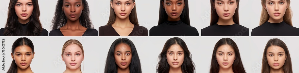 a series of headshots featuring young women from around the world, each displaying a serious expression. a series of headshots featuring young women from around the world, each displaying a serious expression.