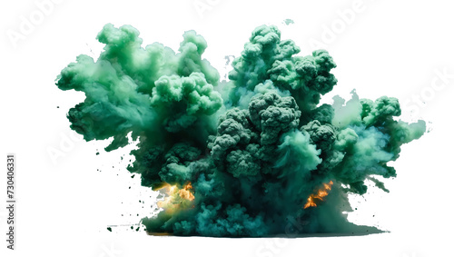 Green Explosion Smoke Isolated on Transparent Background.