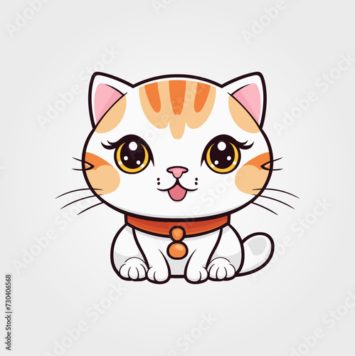 Cute kitty of kawaii style with big eyes and jolly smiling vector illustration in white background 