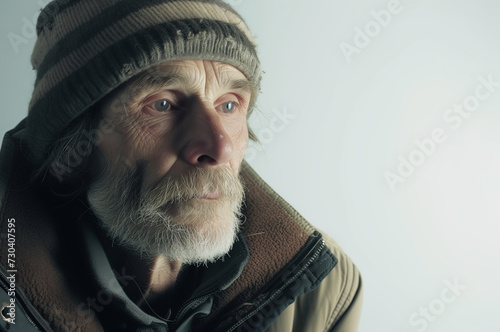 homeless man on a white background