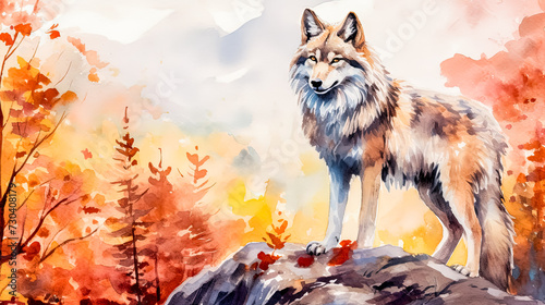 a wolf cub amidst the tranquil beauty of an autumn forest