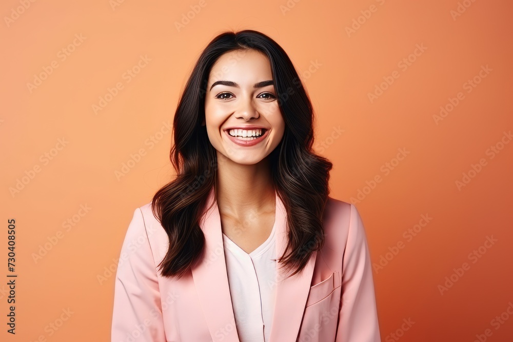 Portrait of happy smiling young businesswoman, over orange background. Portrait of happy smiling young businesswoman, over orange background.