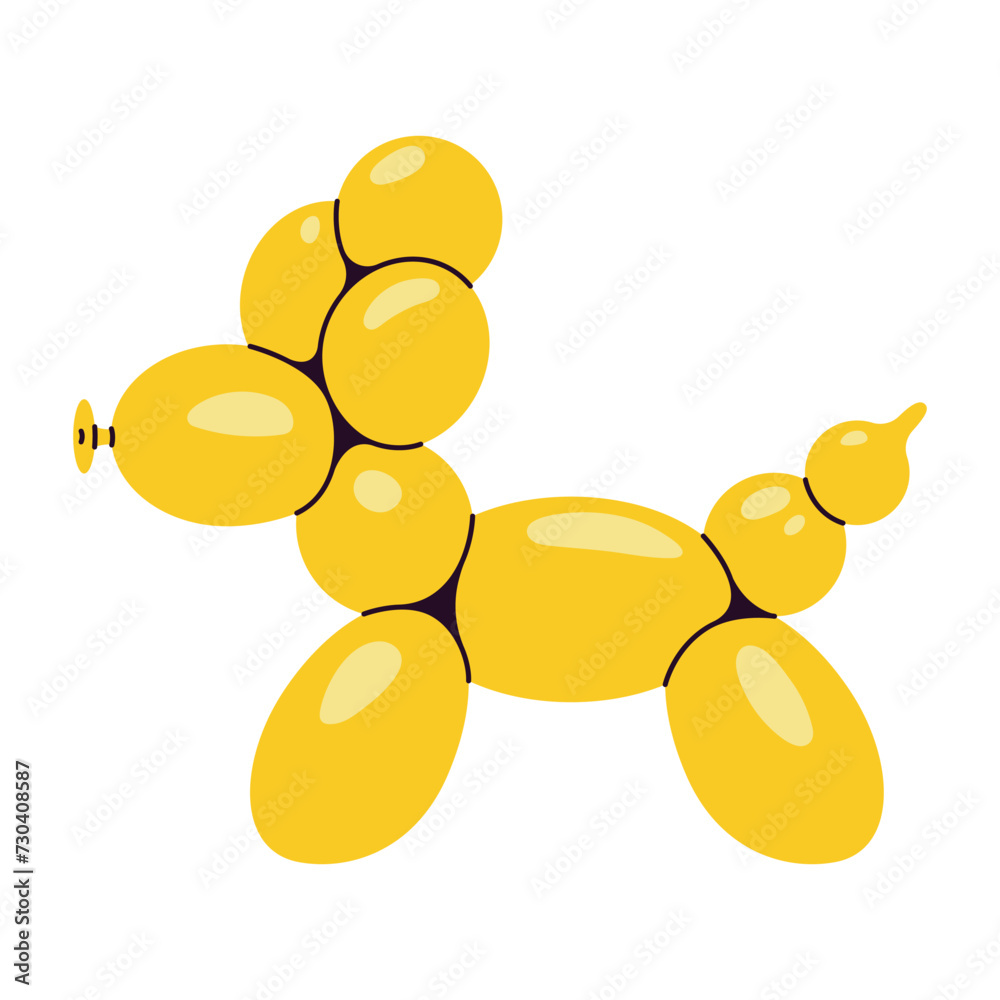 Yellow poodle balloon sculpture. Vector flat illustration isolated on a white background. Balloon twisting concept