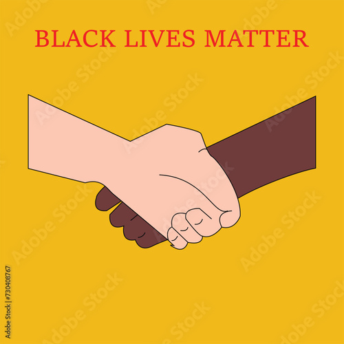Black lives matter banner. Raised hands multinational society slogan Black lives matter. Anti racism and racial equality and tolerance banner. Vector illustration. Eps file 163.