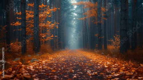 Walking a forest path, leaves falling, the beauty of autumn