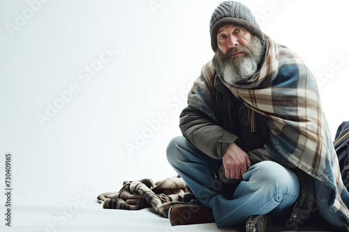 homeless man on a white background