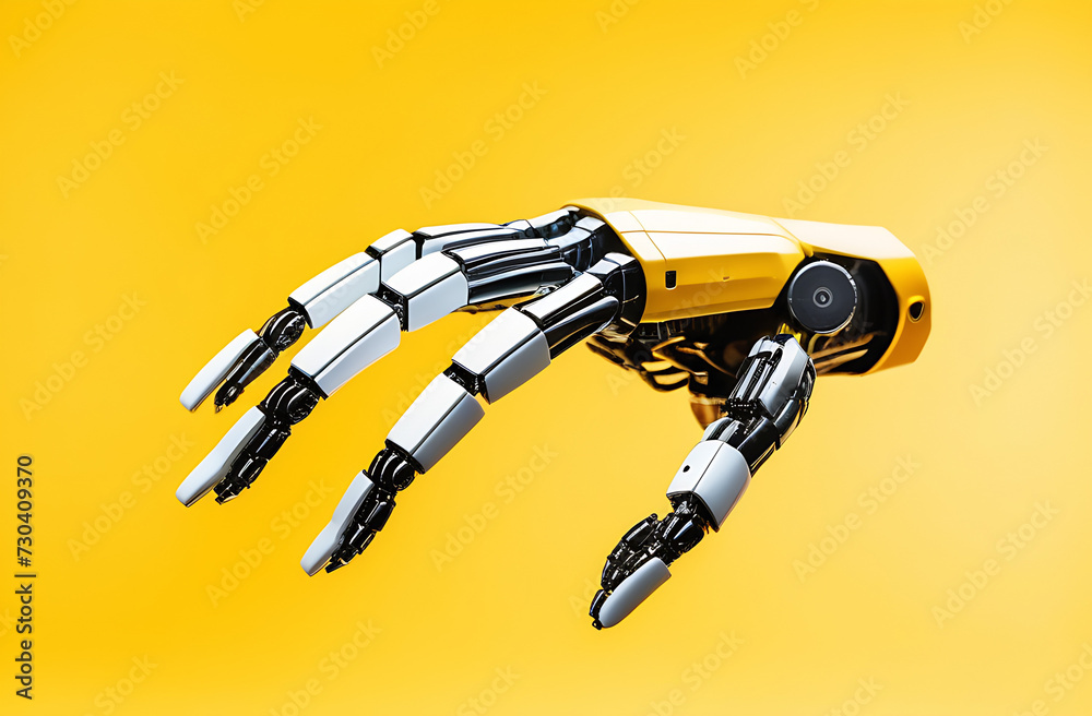 Robot hand on isolated yellow background Robot hand on isolated yellow background