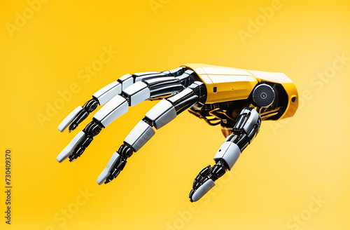 Robot hand on isolated yellow background