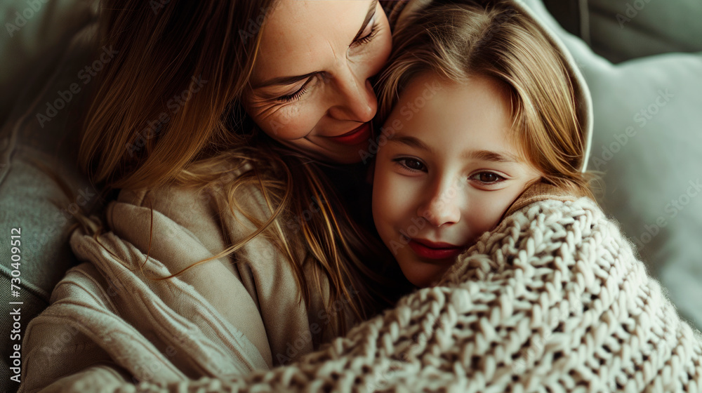 Mother and daughter hug and smile, Mother's Day Mother and daughter hug and smile, Mother's Day