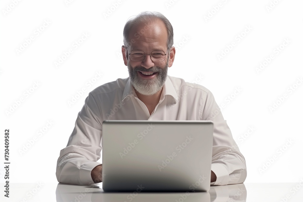 an image that abstractly depicts a mature business man, radiating satisfaction and professionalism while working at his desk on a laptop. businessman with laptop an image that abstractly depicts a mature business man, radiating satisfaction and professionalism while working at his desk on a laptop. businessman with laptop
