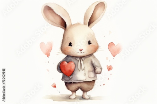 Cute bunny with a heart  watercolor illustration  perfect for Valentine s Day and children s decor