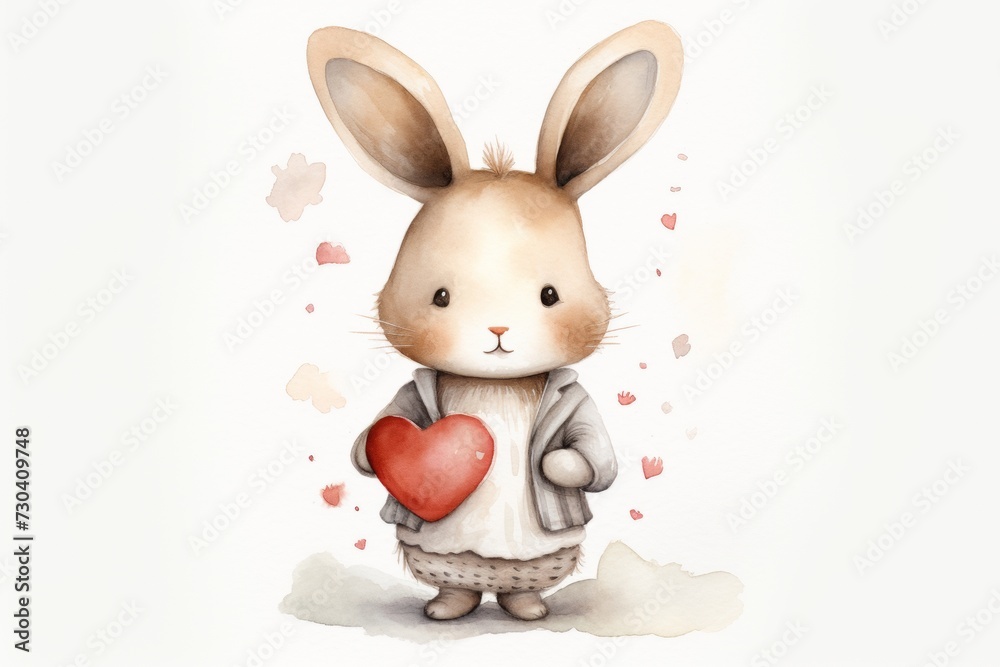 Warmly dressed bunny cradles a bright red heart amidst a snowy backdrop, evoking the warmth of love in winter's chill. Warmly dressed bunny cradles a bright red heart amidst a snowy backdrop, evoking the warmth of love in winter's chill.