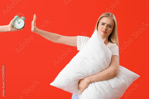 Displeased young woman hold...