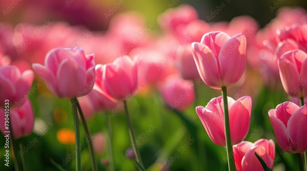 pink Tulips in Full Bloom