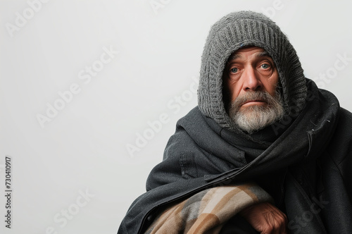 homeless man on a white background