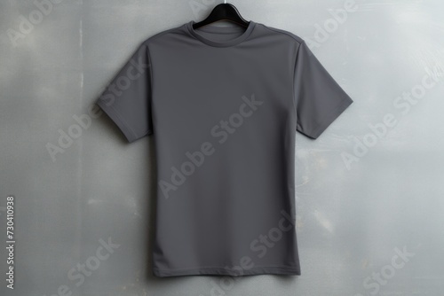 Slate t shirt is seen against a gray wall