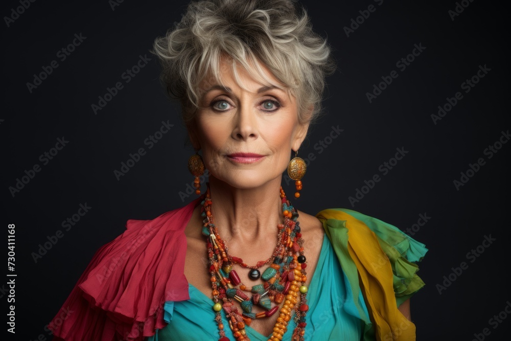 Portrait of a beautiful senior woman with short hair and colorful clothes Portrait of a beautiful senior woman with short hair and colorful clothes