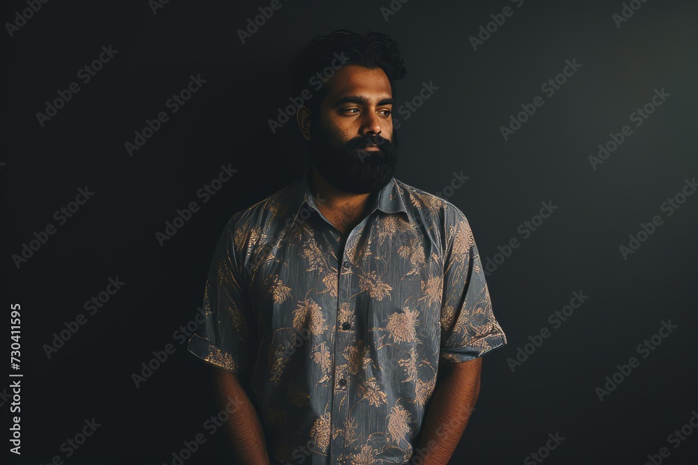Portrait of a bearded Indian man in a shirt on a dark background Portrait of a bearded Indian man in a shirt on a dark background