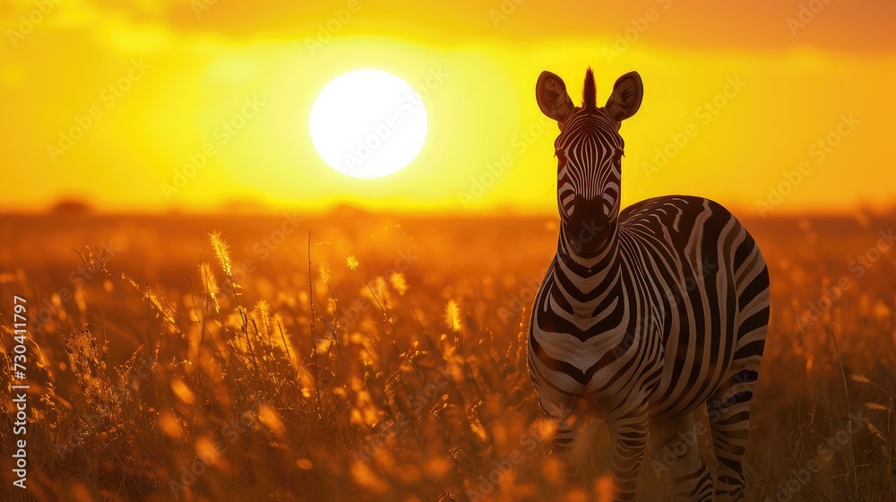 Zebra at sunset in the Serengeti National Park - obrazy, fototapety, plakaty 