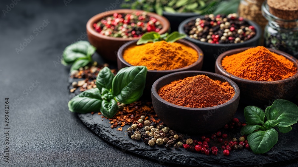 Aromatic herbs and spices enhancing the flavors of nourishing dishes Aromatic herbs and spices enhancing the flavors of nourishing dishes