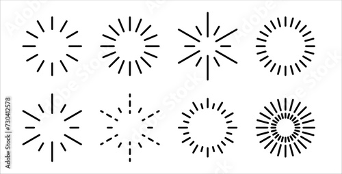 Sun ray and sunburst shapes isolated collection. Sun icons and sunbeam template. PNG