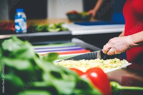 Close-ups of hands chopping vegetables