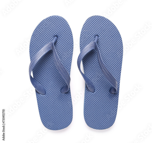 Blue female flip flops on white background