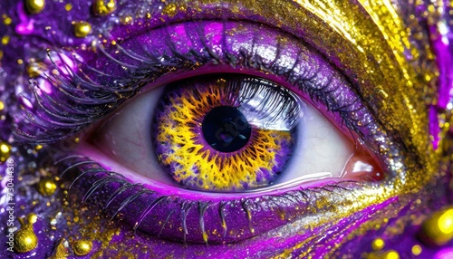 close up olho decorado glitter, roxo, colorido photo