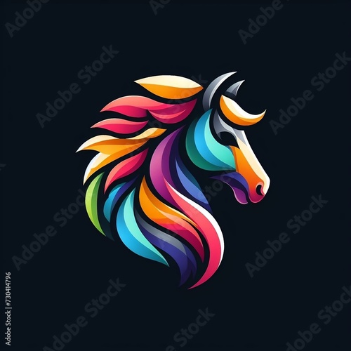 art vector logo illustration of a colorful horse in Vector Design Illustration for a black background with space  created with generative ai 