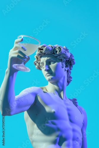 A statue of a man holding a wine glass An alcoholic cocktail promises a refreshing and invigorating experience, offering a delightful escape from the summer heat. © Friedbert