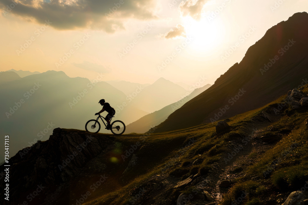 mountainbiker in the alps during sunset mountainbiker in the alps during sunset