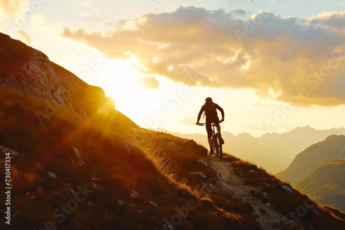 mountainbiker in the alps during sunset 