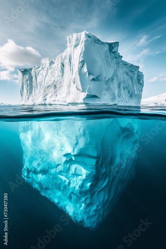 Iceberg with above and underwater view taken in Greenland. © AI Studio