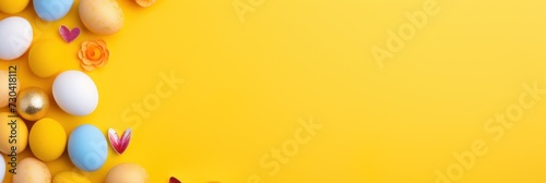 Yellow background with colorful easter eggs round frame texture